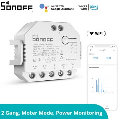 Sonoff DUALR3 - Wi-Fi Smart Switch Two Way Dual Relay & Power Measuring - 2 Output Channel